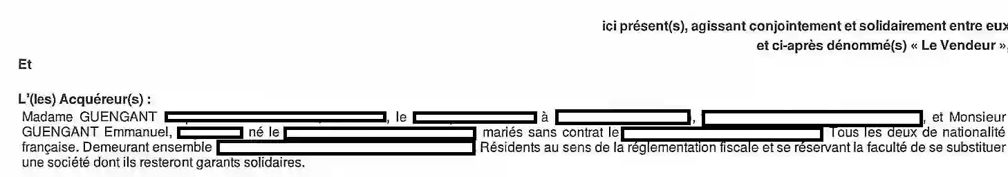 compromis de vente noms des acheteurs