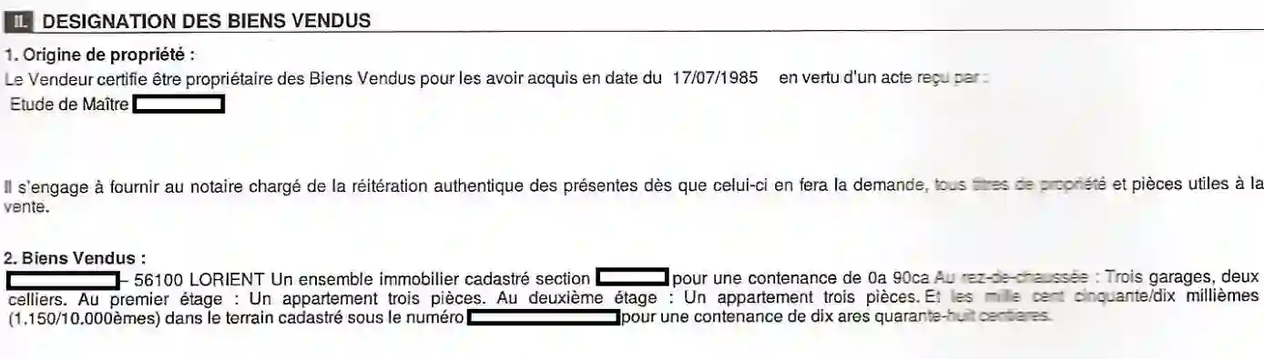 désignation du bien vendu compromis de vente