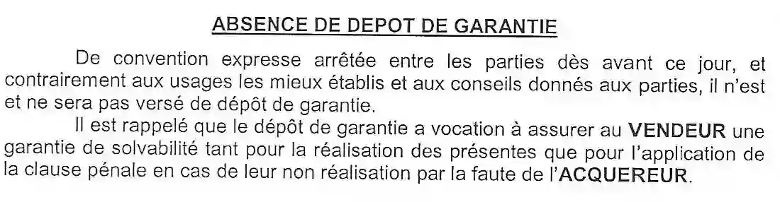 absence dépôt de garantie compromis de vente