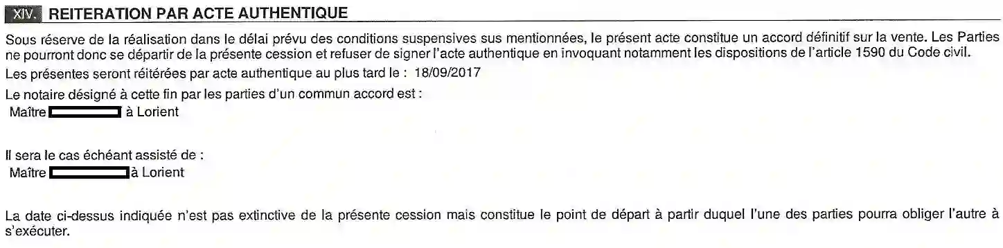réiteration compromis de vente